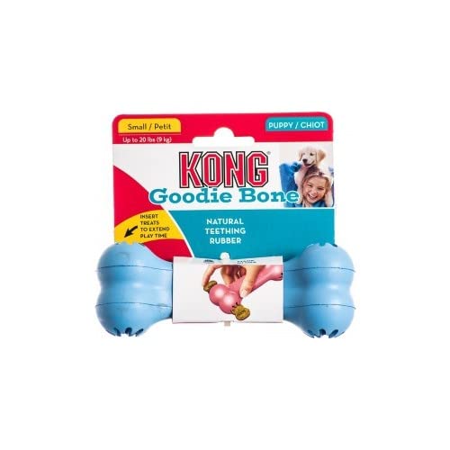 KONG Puppy Goodie Bone - Dental Dog Toy for Teeth & Gum Health - Enrichment Dog Chew Toy - Puppy Teething Toy - Rubber Treat Dispensing Dog Toy - Blue - Small Puppies